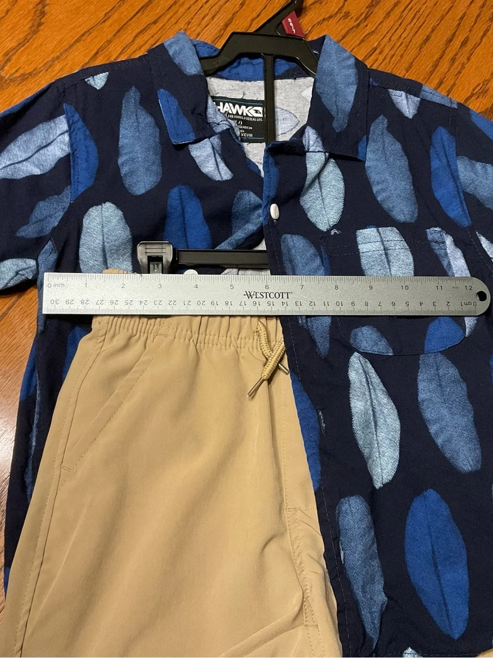 Tony Hawk Navy Blue Leaf-Print Shirt with Tan Shorts